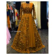 Embroidered Party Wear Gown For Women-Yellow