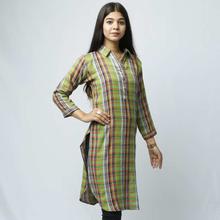 Green Checkered Cotton Kurti For Women