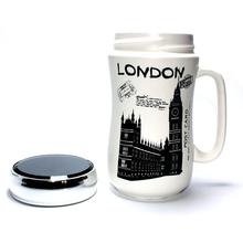 London Printed Designer Ceramic Coffee Mugs with Mirror Lid