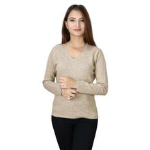 100% Wool Solid Round Neck Sweater- Light Brown