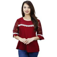 Maroon Quarter Sleeve Laced Top For Women