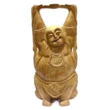 Brown Wooden Laughing Buddha Statue