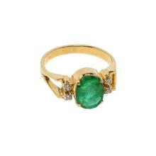 14k  Gold,With Emerald & Diamond Embellished Ring For Women