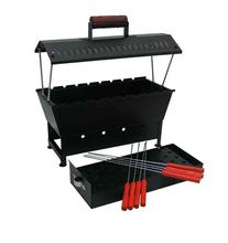 Hut Shaped Barbeque with 8 Skewers Charcoal Grill Compact BBQ Black Iron Barbecue