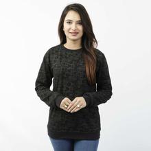 Black Printed Cotton Fleece Sweatshirt For Women