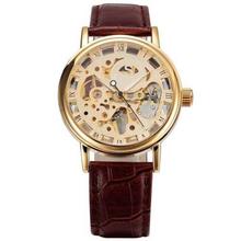 SEW023 Skeleton Hand Winding Mechanical Watch For Men - Golden/Brown