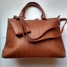 Brown plain handbag for women