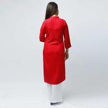 Red Solid Chikan Kurti For Women