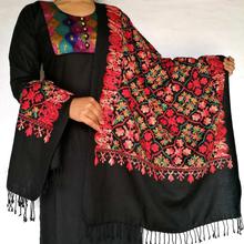 Black Full Embroidered Acrylic Pashmina Shawl for Women