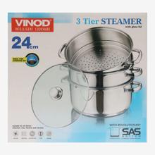 Vinod Cookware 3 Tier Momo Steamer With Glass Lid, 20cm