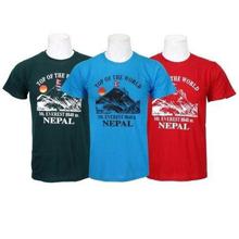 Pack Of 3 Half Sleeve Printed 100% Cotton T-Shirt For Men-Green/Light Blue/Red