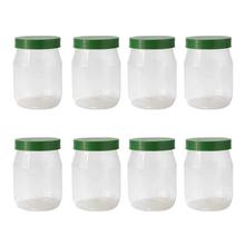 Round 5" Transparent Plastic Spice Jar with Green Lid - Set Of 8