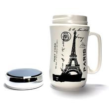 Paris Printed Designer Ceramic Coffee Mugs with Mirror Lid