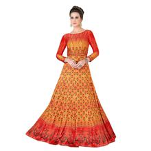 Stylee Lifestyle Orange Satin Embroidered Gown (1318)