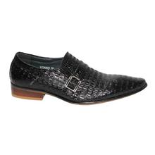 Black Shiny Textured Pointed Formal Slip-On Shoes For Men