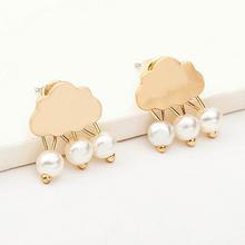 Gold Toned Faux Pearl Danglers Cloud Water Designed Earrings For Women