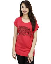 Poppy Red Abstract Printed T-Shirt For Women