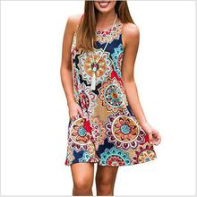 Summer Beach Dress 2019 Women Sleeveless Boho Print Dress