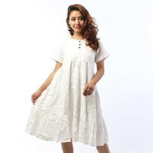 White Chicken Kari Cotton Long Pannel Dress For Women-WDR5153