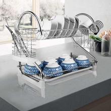 2-Tier Dish Rack and DrainBoard,Kitchen Chrome Cup Dish Drying Rack Tray Cultery Dish Drainer