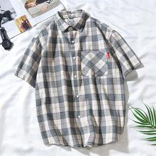 Plaid shirt _ plaid short-sleeved shirt summer literary