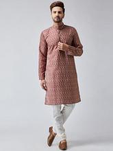 SOJANYA Men Maroon & Off-White Printed Kurta with Churidar