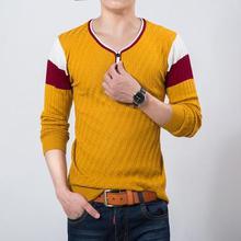 Autumn Spring Casual Men's Sweater V-Neck Striped Slim Fit