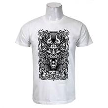 Wosa - White Round Neck Dragon Face Print Half Sleeve Tshirt for Men