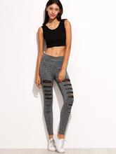 Grey Marled Knit Mesh Insert Ripped Leggings