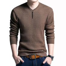 Autumn Winter Henley Neck Sweater Men Cashmere Pullover