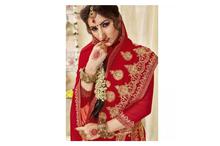 Georgette Embroidery Work Saree with Unstitched Blouse For Women-Red