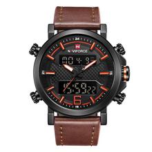 NAVIFORCE 9135 Men's Sports Leather Wrist Strap Analog Digital Quartz Watch - Black + Blue (With Gift Box)