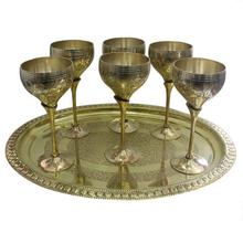 Combo Of 6 Pcs Brass Glass With Tray - Golden