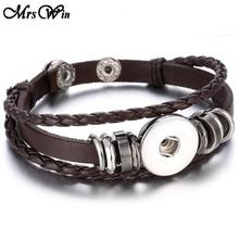 Hot Sale Snap Button Bracelet Bangle Snap Leather Bracelet Retro Handmade Braided Leather Bracelet fit 18MM Snap buttons jewelry