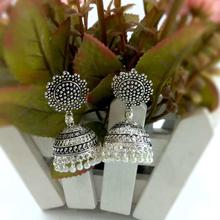 Silver Toned Antique Pinjada Jhumki Earrings For Women