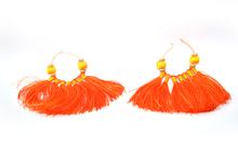 Round Orange Thread Tassel Earring With Beads