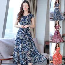 Lady Floral A Line Vintage Long Dress Evening Casual V