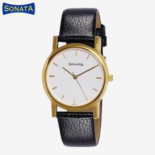 Sonata 7987Yl02 Black Leather Analog Watch For Men