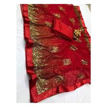 Sequence Saree For Women For Party Wear With Net Blouse Piece For Women-Red