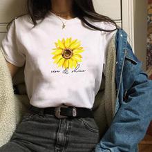 Sun Flower Letter Print T-shirt Short Sleeve Round Neck Slim