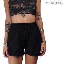 METAPHOR Black Solid Casual Shorts For Women - MSH01B