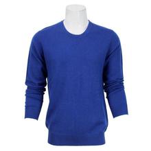 100% Wool Solid V Neck Sweater For Men- Dark Blue