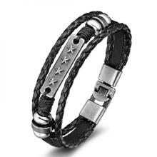 New 2018 Fashion Men's Leather Leaf Bracelets Rock Punk Skeleton Charms Cuff Bracelet Bangles Casual Jewelry Male Accessories