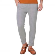 Light Grey Stretchable Check Pants For Men By Nepster