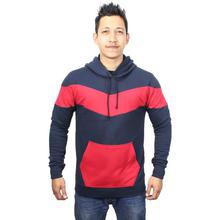 Navy Blue/Red Two Toned Cotton Fleece Hoodie For Men