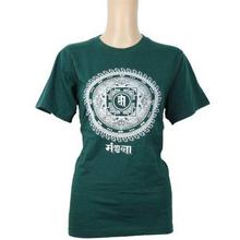 Half Sleeves Mandala Printed 100% Cotton T-Shirt For Women-Dark Green - 023