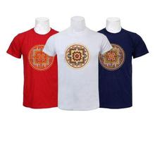 Pack Of 3 Mandala Embroidered 100% Cotton T-Shirt For Men-Blue/Red/Black - 011