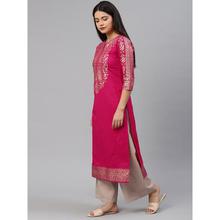 Women Blue & Pink Printed A-Line Kurta