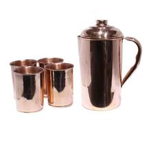 Bronzerr Copper Water Jug With 6 Glasses Set