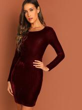 Twist V Neck Velvet Bodycon Dress